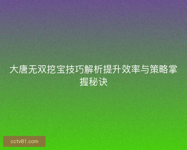 大唐无双挖宝技巧解析提升效率与策略掌握秘诀